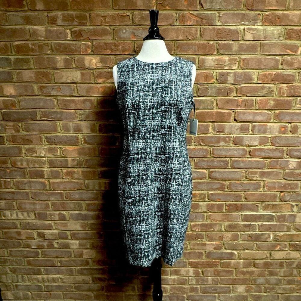 Calvin Klein Women’s Black & White Sleeveless Sheath Dress Sz 14 NEW